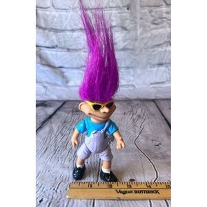 Vintage 1991 Street Kids Troll Action Figure Overalls Sunglasses Purple Hair 90s